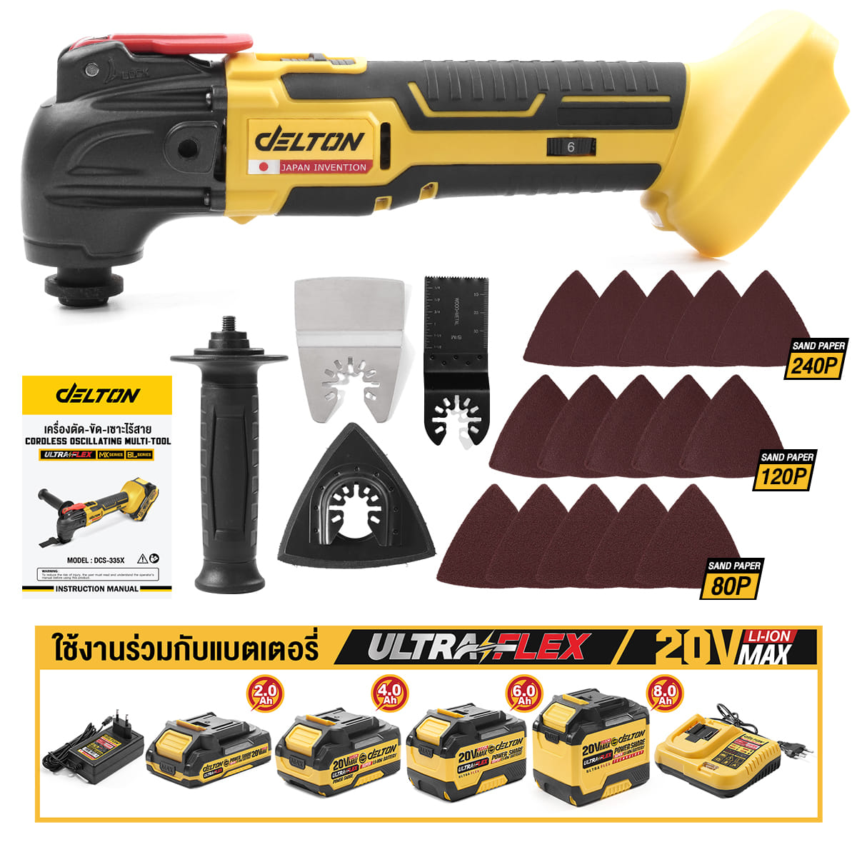 ชุดเครื่องมืออเนกประสงค์ไร้สาย (พร้อมแบตเตอรี่) DELTON รุ่น DCS-335X ULTRAFLEX 20V 2AH_8